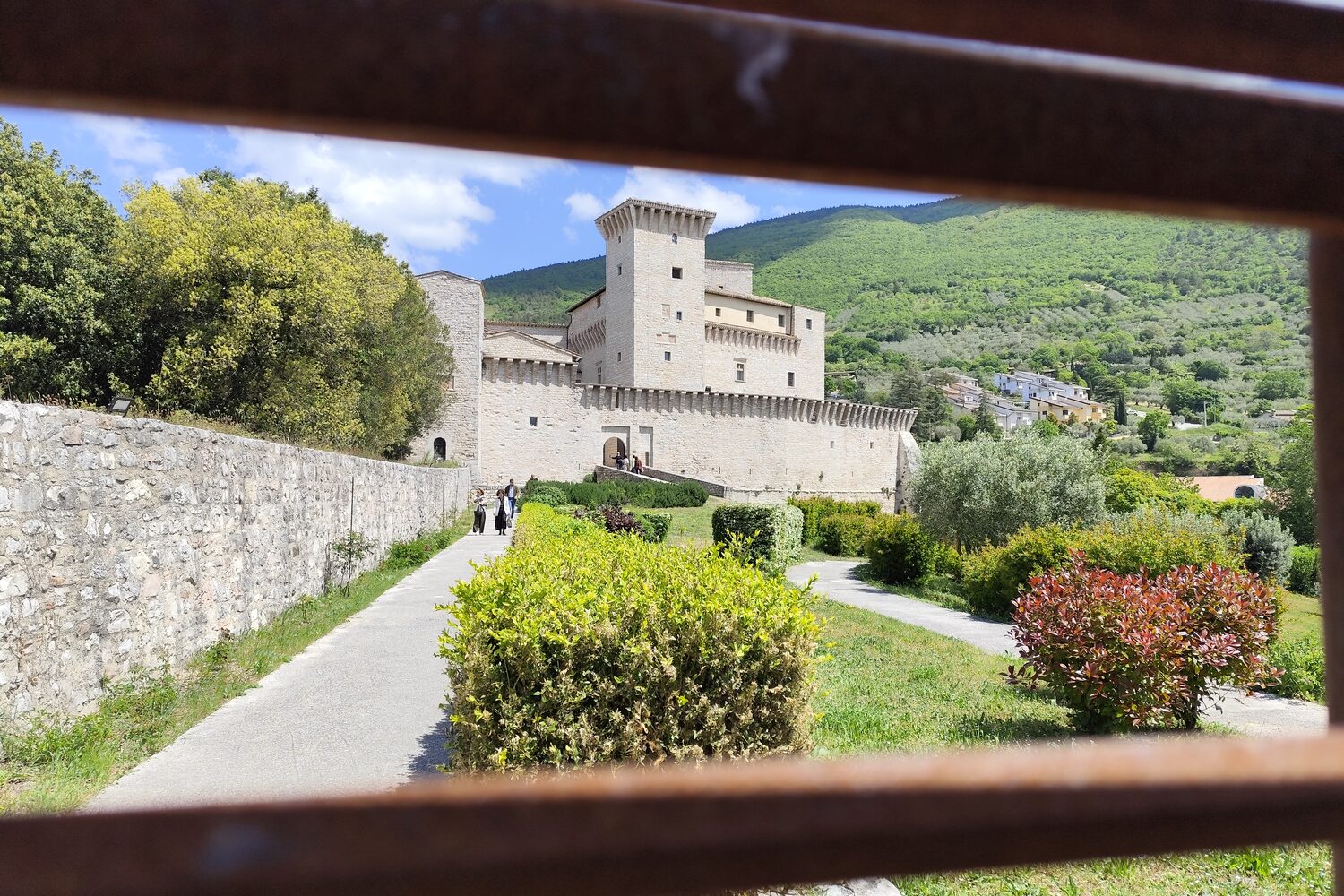 An Umbrian castle seen from the walkway along the walls