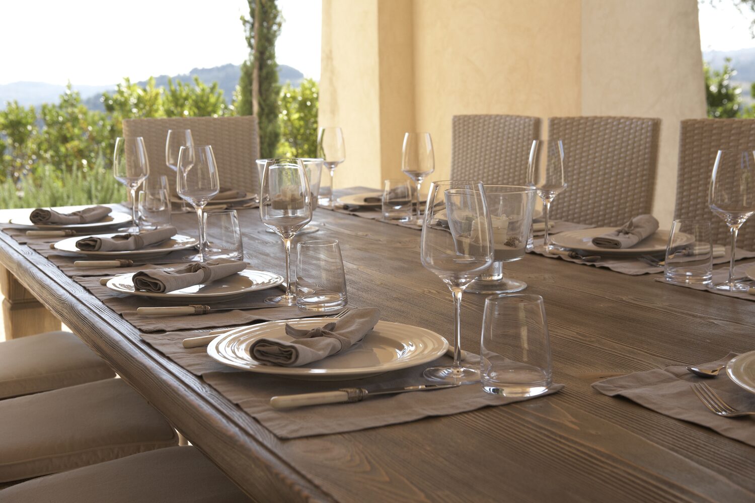A table laid in a villa, ready for guests to arrive